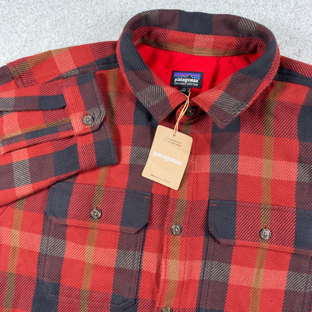 NEW Patagonia Fjord Loft Shirt Mens XL Amanita Red Plaid Organic Cotton